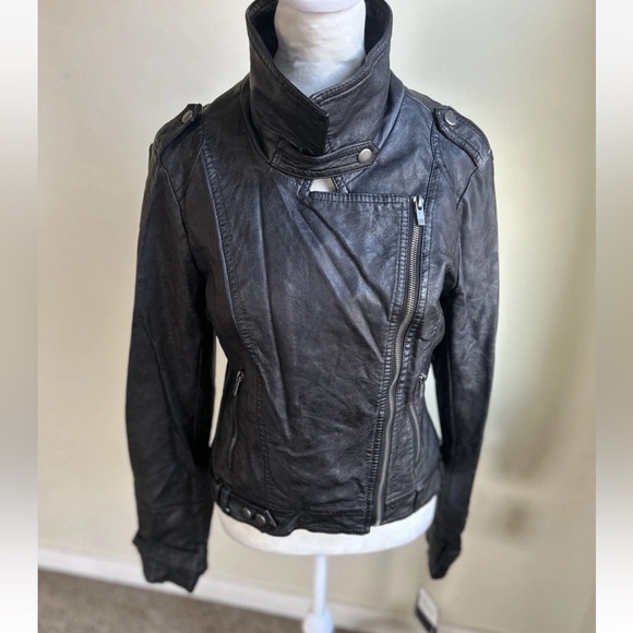 Blanc Noir Women’s Y2K Black Moto Jacket Vegan Faux Leather Full Zip M NWT - Picture 4 of 12